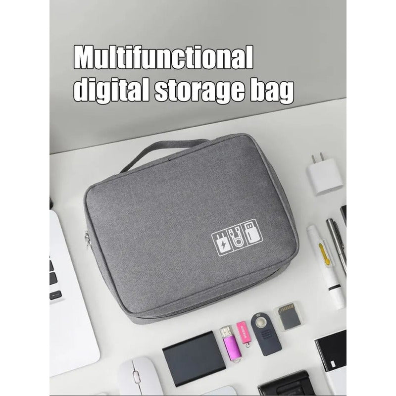 Estuche Organizador Cable Bolsa Electronico Grande 2 Niveles