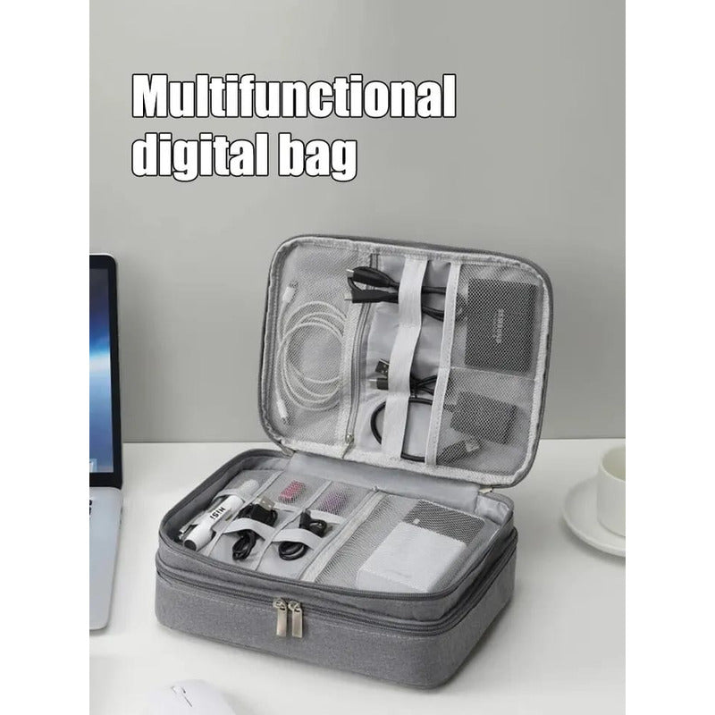 Estuche Organizador Cable Bolsa Electronico Grande 2 Niveles