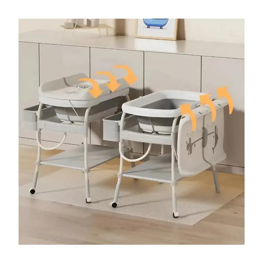 Bañera Bebe Plegable Cambiador Soporte Niño Niña Termometro Beige Bañera Soporte