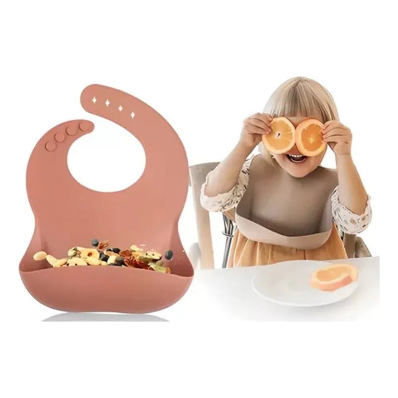Kit Alimentación Bebe Vajilla Silicona Plato Babero 10 Pzas