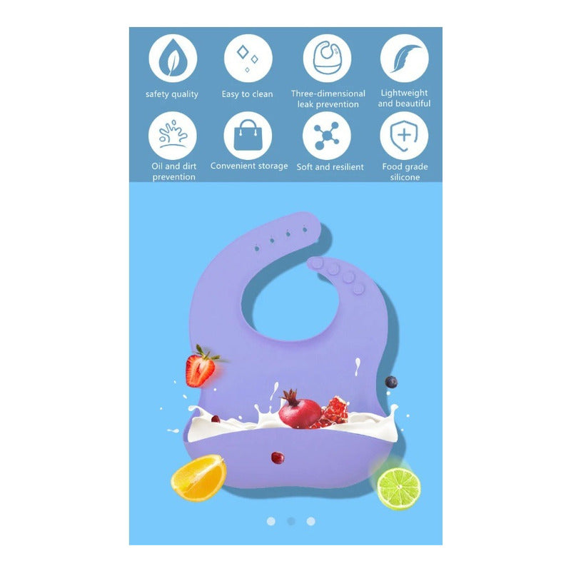 Kit Alimentación Bebe Vajilla Silicona Plato Babero 10 Pzas