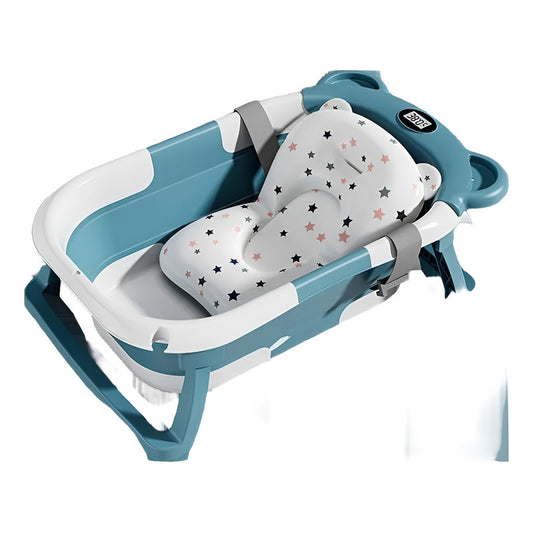 Tina Bañera Plegable Bebe Con Desague Termometro Y Cojin
