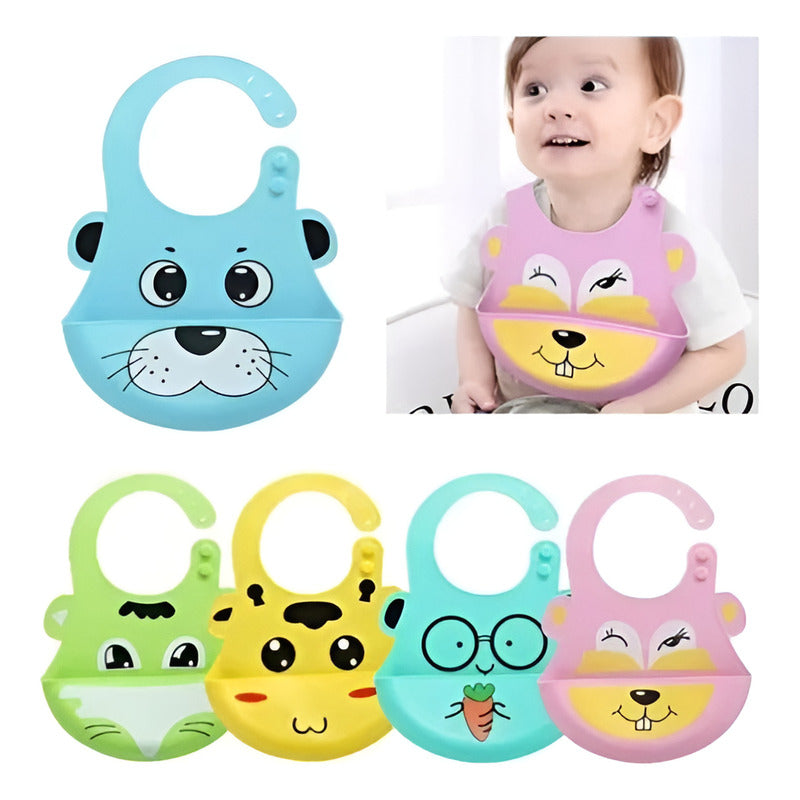 Babero Silicona 100% Impermeable Con Bolsillo Fácil Limpieza