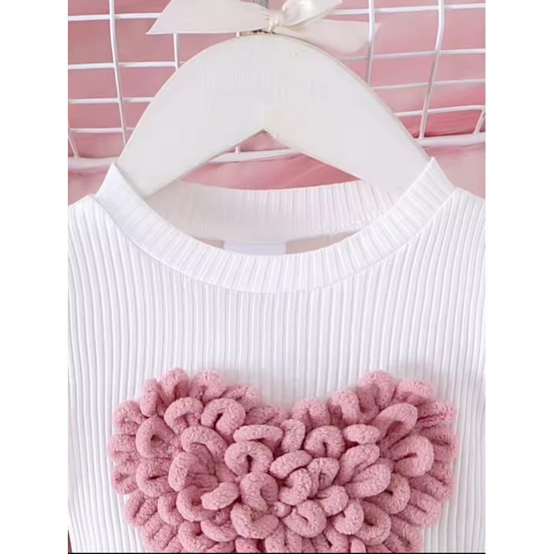 Conjunto Para Bebé Vestido Estampado De Corazón Y Falda