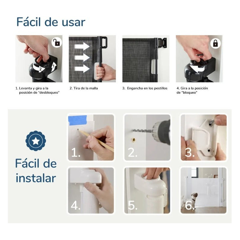 Puerta Retráctil Seguridad Bebés Mascotas Fácil Instalación