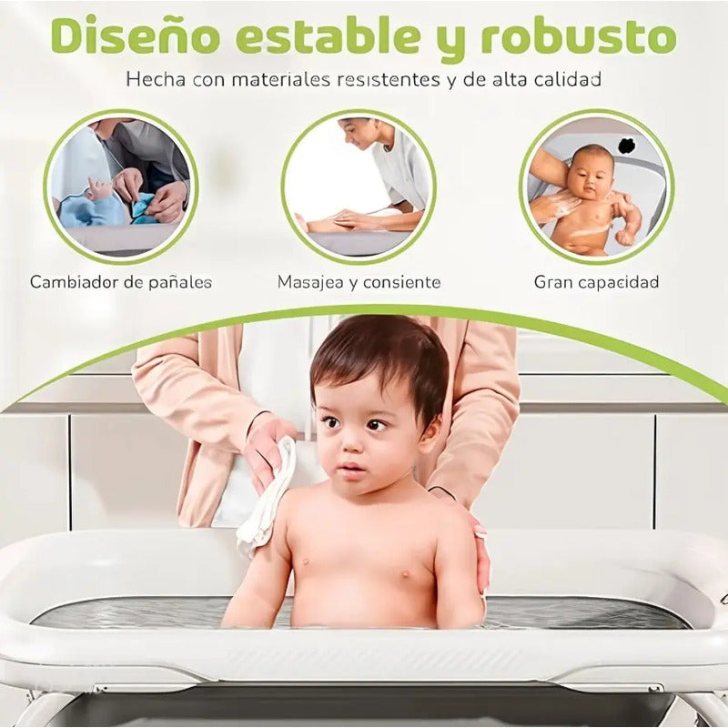 Bañera Bebe Plegable Cambiador Soporte Niño Niña Termometro Beige Bañera Soporte