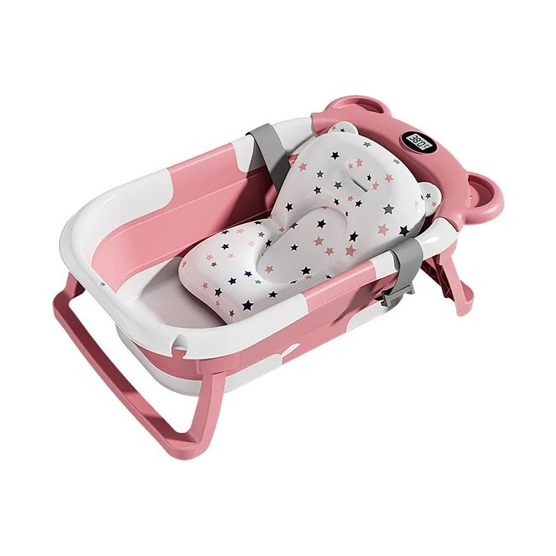 Tina Bañera Plegable Bebe Con Desague Termometro Y Cojin