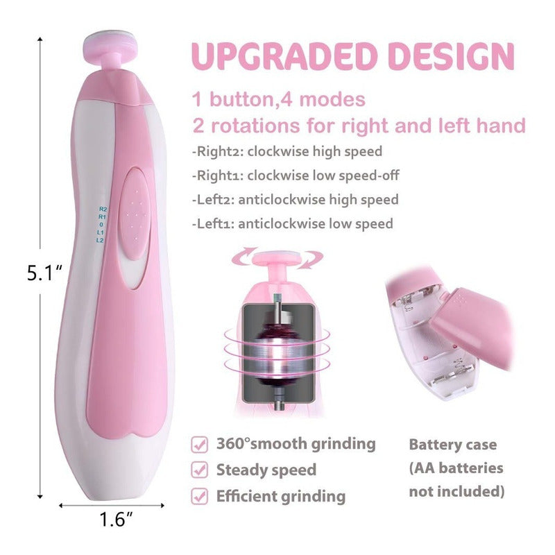 Cortauñas Eléctrico Para Bebe Lima De Uñas 6 Cabezales + Luz