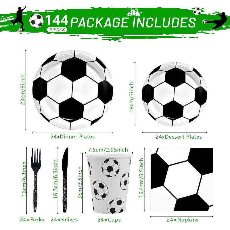 Set Platos Decoracion Futbol Vasos Cubiertos 144 Pzas
