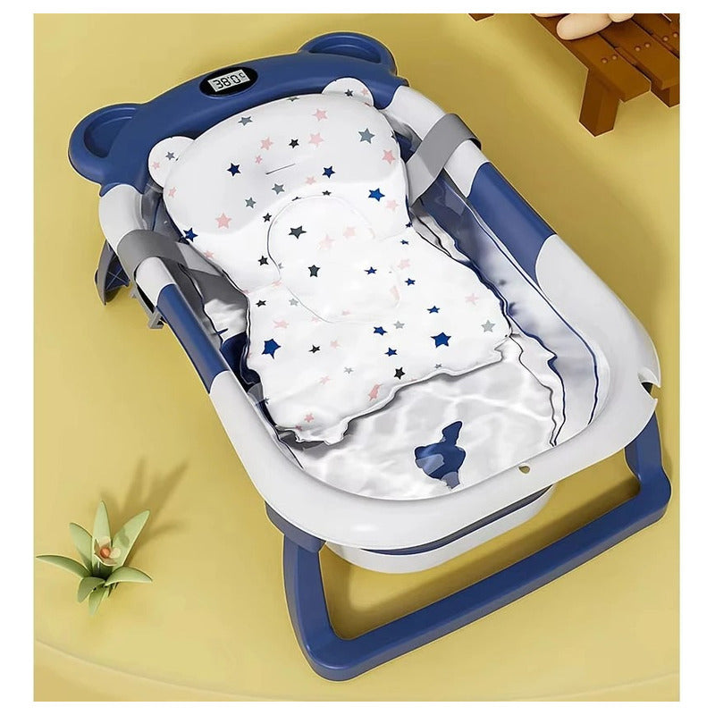 Tina Bañera Plegable Bebe Con Desague Termometro Y Cojin