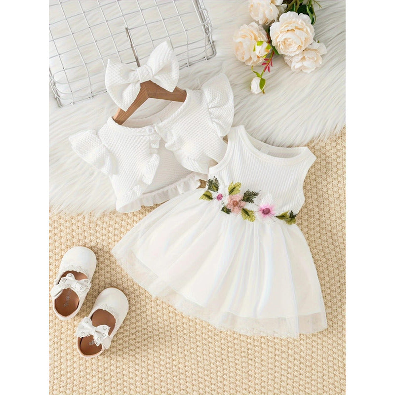 Conjunto Vestido Bebe Niña Elegante Bautizo Cortejo Chaqueta