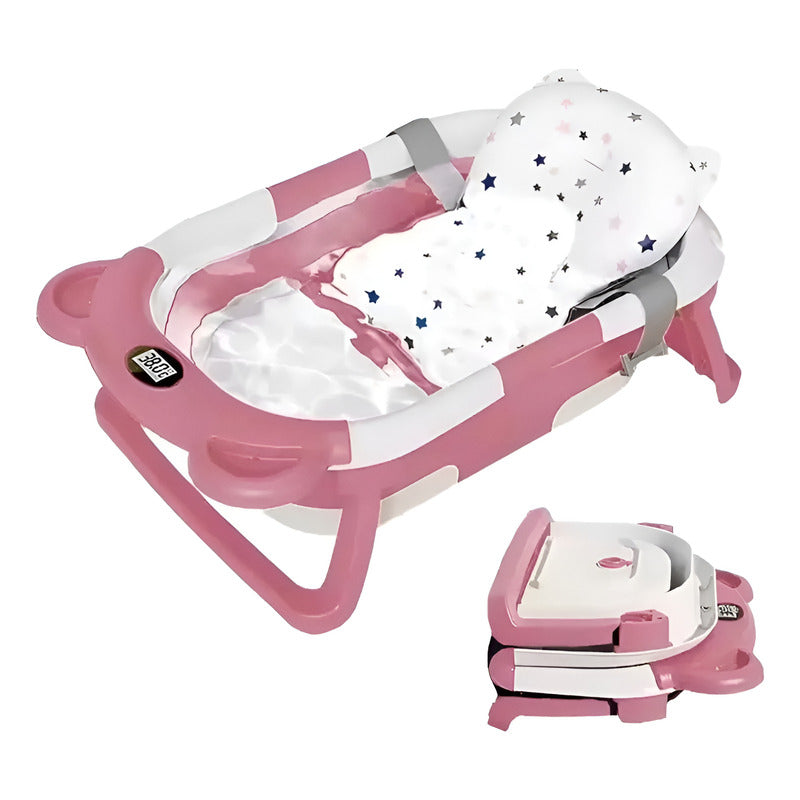 Tina Bañera Plegable Bebe Con Desague Termometro Y Cojin