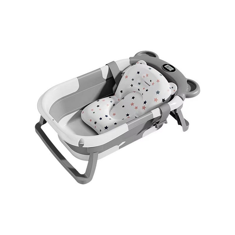 Tina Bañera Plegable Bebe Con Desague Termometro Y Cojin