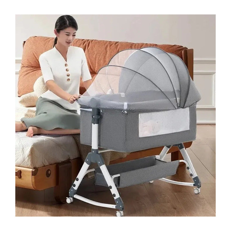 Cuna Colecho Bebe Con Mosquitero Mecedora Y Organizador 009 Gris Oscuro