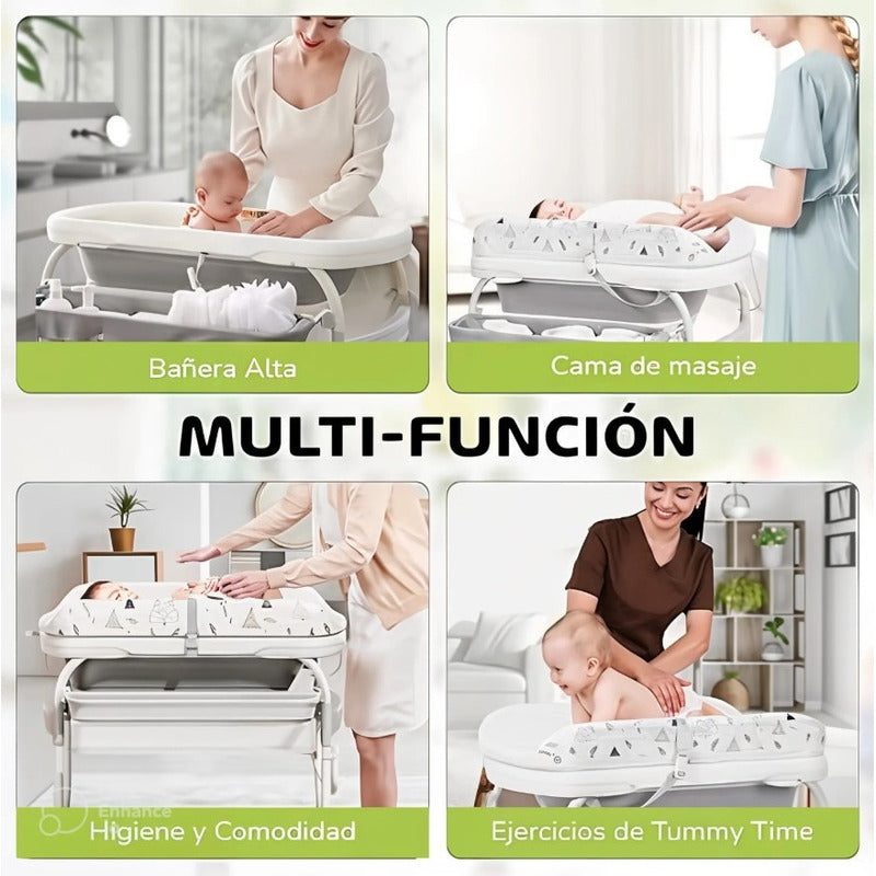 Bañera Bebe Plegable Cambiador Soporte Niño Niña Termometro Beige Bañera Soporte