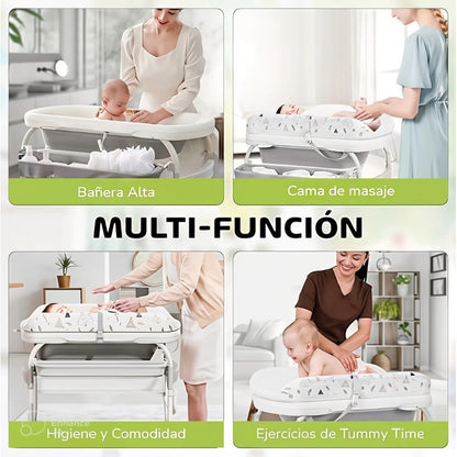 Bañera Bebe Plegable Cambiador Soporte Niño Niña Termometro Beige Bañera Soporte