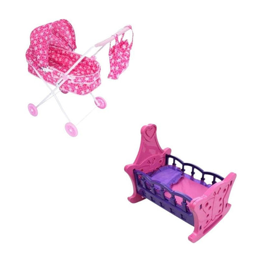Juguete Cochecito Muñeca Moises Coche + Cuna Cunita Lenceria