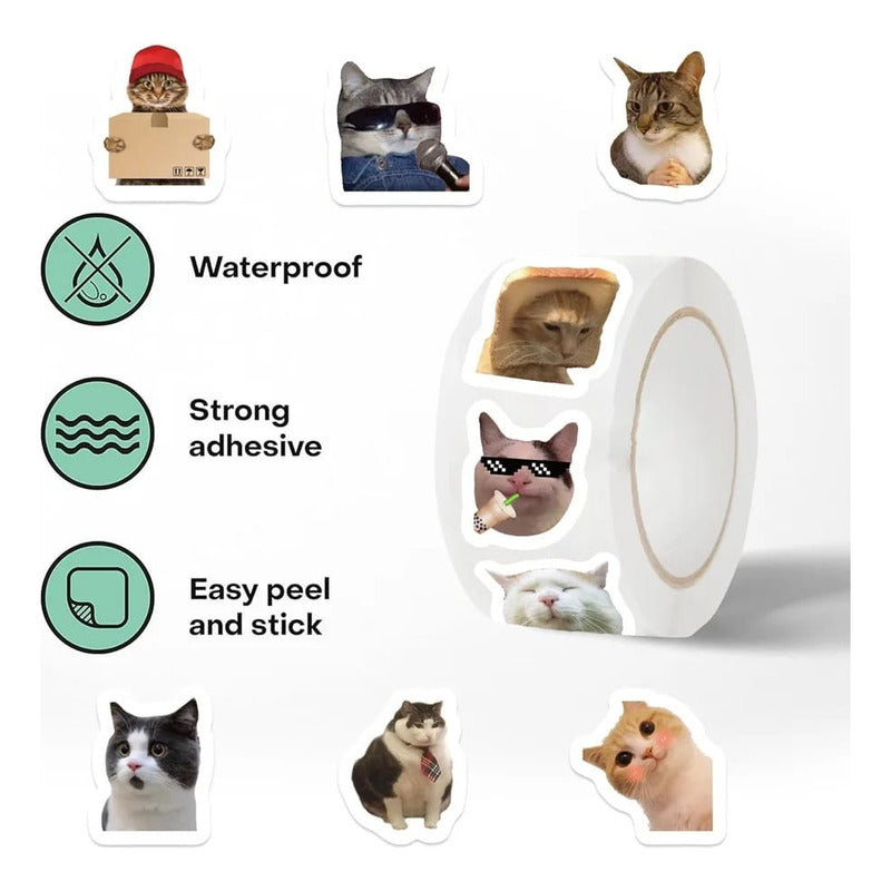 Rotulo Sticker Autoadhesivo Meme Gato 2.5 Cm X 500 Pcs