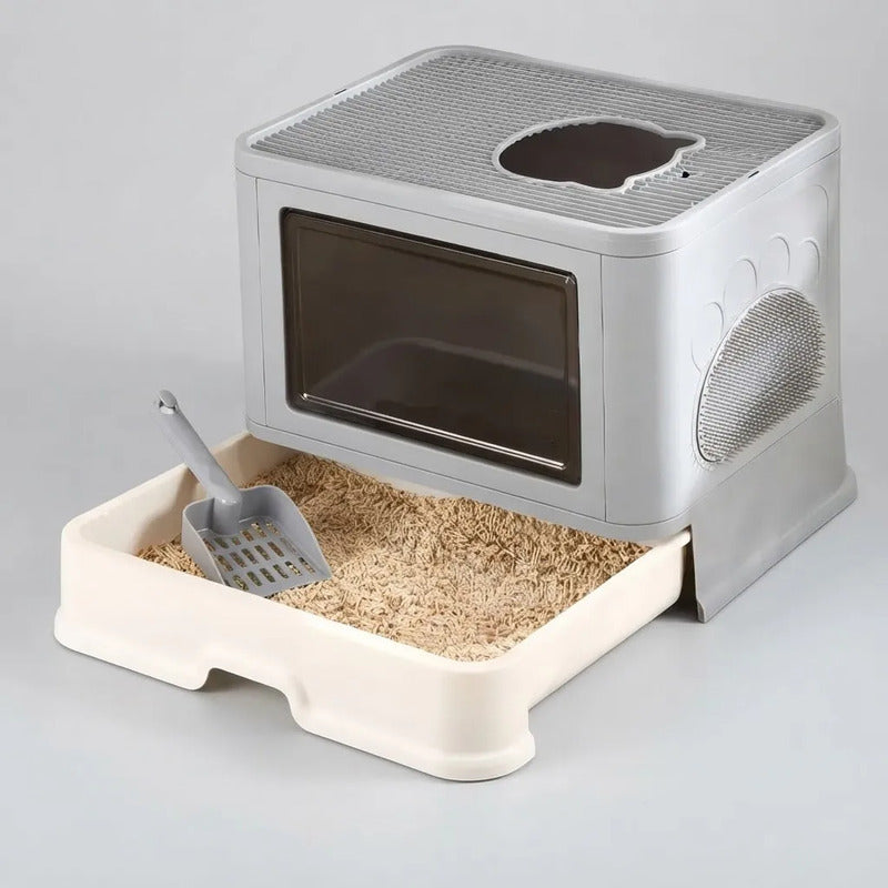 Caja De Arena Arenero Para Gatos Grande Plegable Hogar Gris