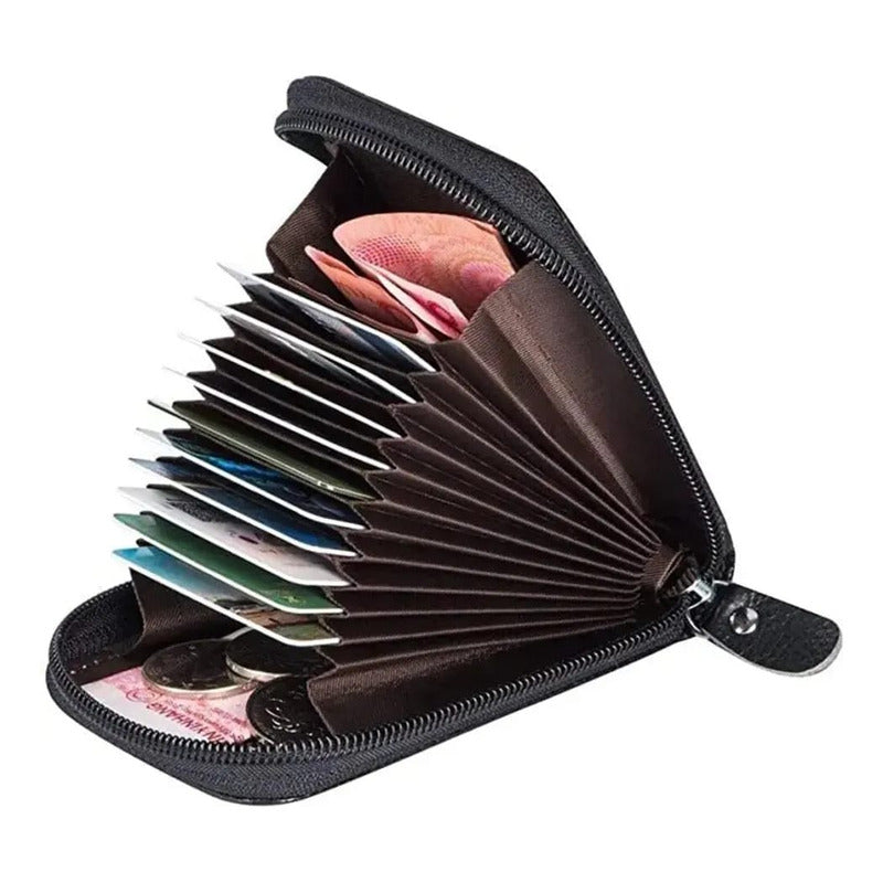 Billetera Tarjetero Elegante Hombre Con Cierre Multibolsillo Negro Multi