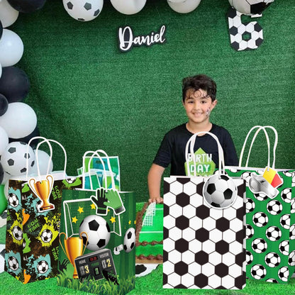 Bolsas Con Asas Cumpleaños Futbol Balon Niños X16 Y 4 Diseño