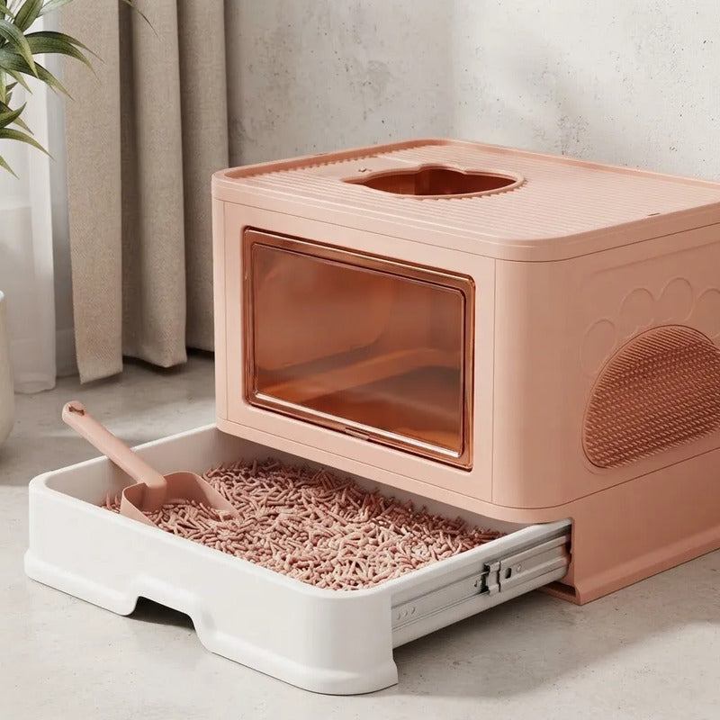 Caja De Arena Arenero Para Gatos Grande Plegable Hogar Rosa