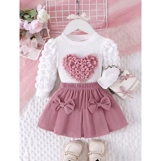 Conjunto Para Bebé Vestido Estampado De Corazón Y Falda