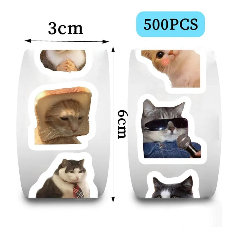 Rotulo Sticker Autoadhesivo Meme Gato 2.5 Cm X 500 Pcs