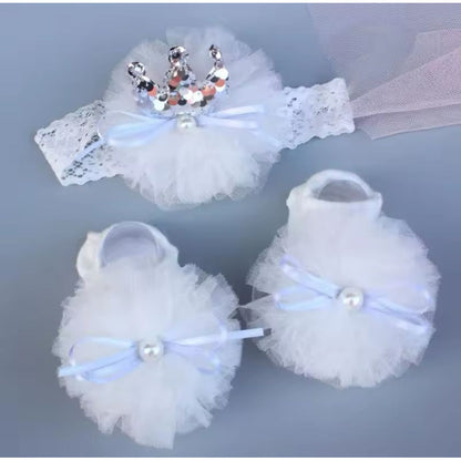Set Fotos Para Bebe Recien Nacido Escarpines +balaca Diadema