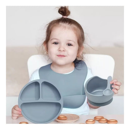 Kit Alimentación Bebe Vajilla Silicona Plato Babero 10 Pzas