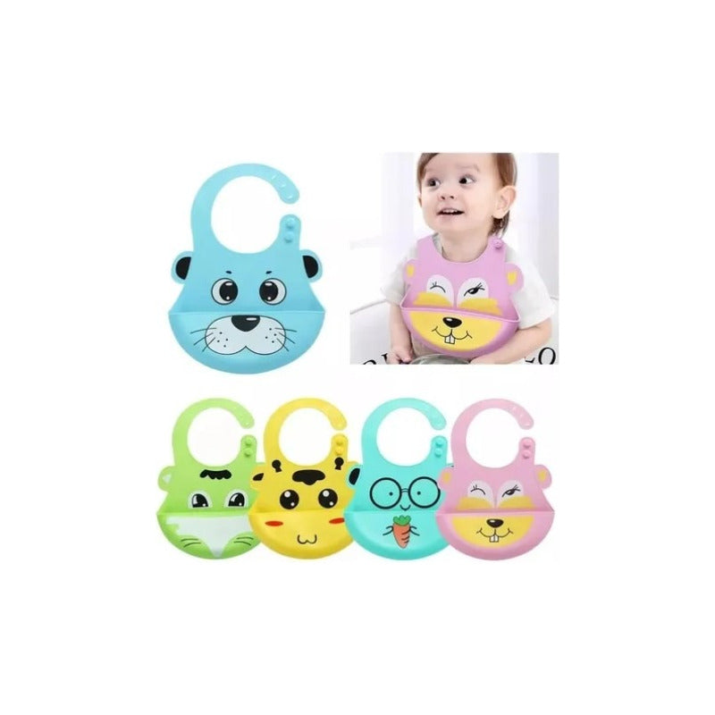 Babero Silicona 100% Impermeable Con Bolsillo Fácil Limpieza