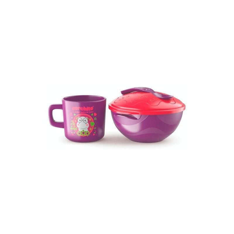 Set Bowl Con Tapa Y Cuchara + Mug Taza Para Bebe Niños