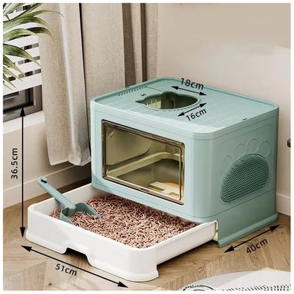 Caja De Arena Arenero Para Gatos Grande Plegable Hogar Gris