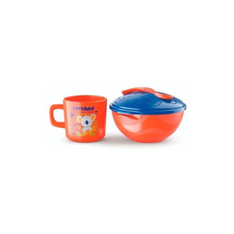 Set Bowl Con Tapa Y Cuchara + Mug Taza Para Bebe Niños