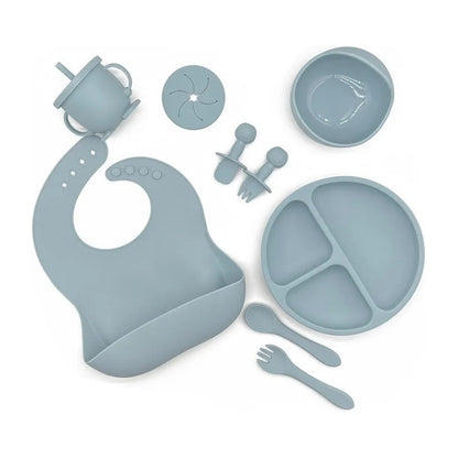 Kit Alimentación Bebe Vajilla Silicona Plato Babero 10 Pzas