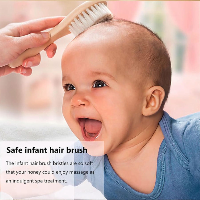 Kit Cepillo Y Peine Para Bebe En Madera Cerdas Naturales