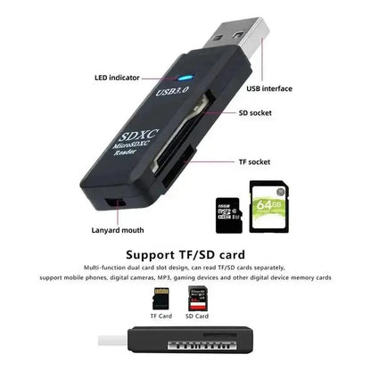 Lector Tarjeta Memoria Multifuncional Pc Usb Tf + Sd