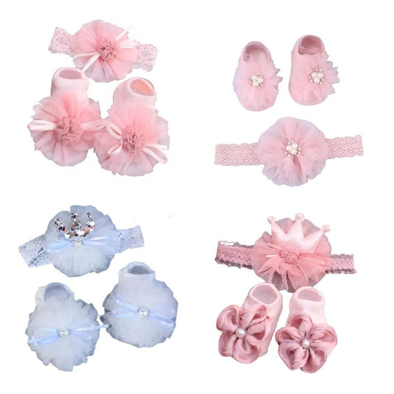 Set Fotos Para Bebe Recien Nacido Escarpines +balaca Diadema