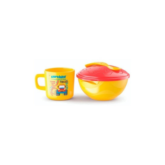 Set Bowl Con Tapa Y Cuchara + Mug Taza Para Bebe Niños
