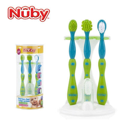 Set Cepillo De Dientes Para Bebe Nuby Verde Azul 4 Pzas
