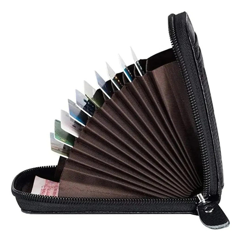 Billetera Tarjetero Elegante Hombre Con Cierre Multibolsillo Negro Multi