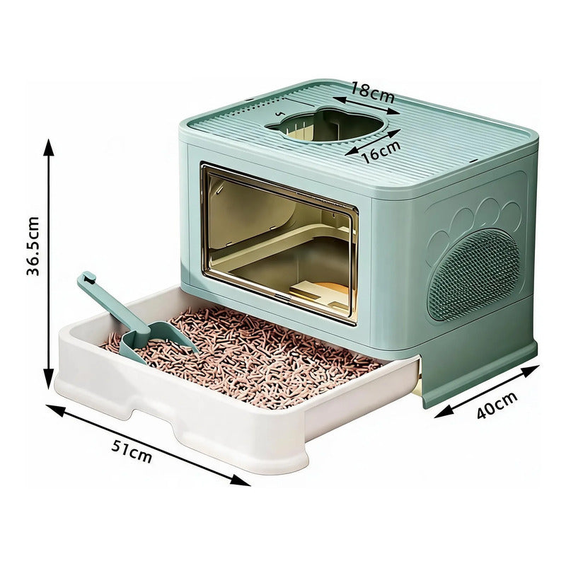 Caja De Arena Arenero Para Gatos Grande Plegable Hogar Verde