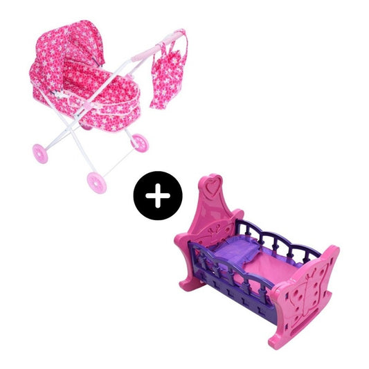 Set Coche Para Muñeca + Cuna Juguete Moises Niña Combo