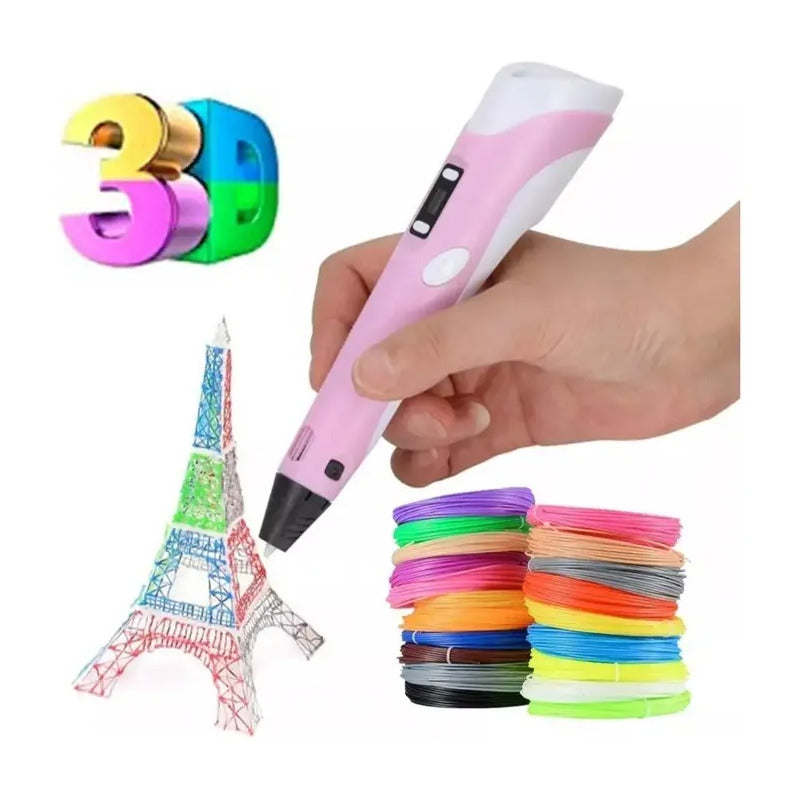 Lapiz 3d Impresion 26 Filamentos Boligrafo Dibujo Kit Pen Rosa