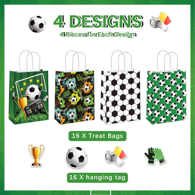 Bolsas Con Asas Cumpleaños Futbol Balon Niños X16 Y 4 Diseño