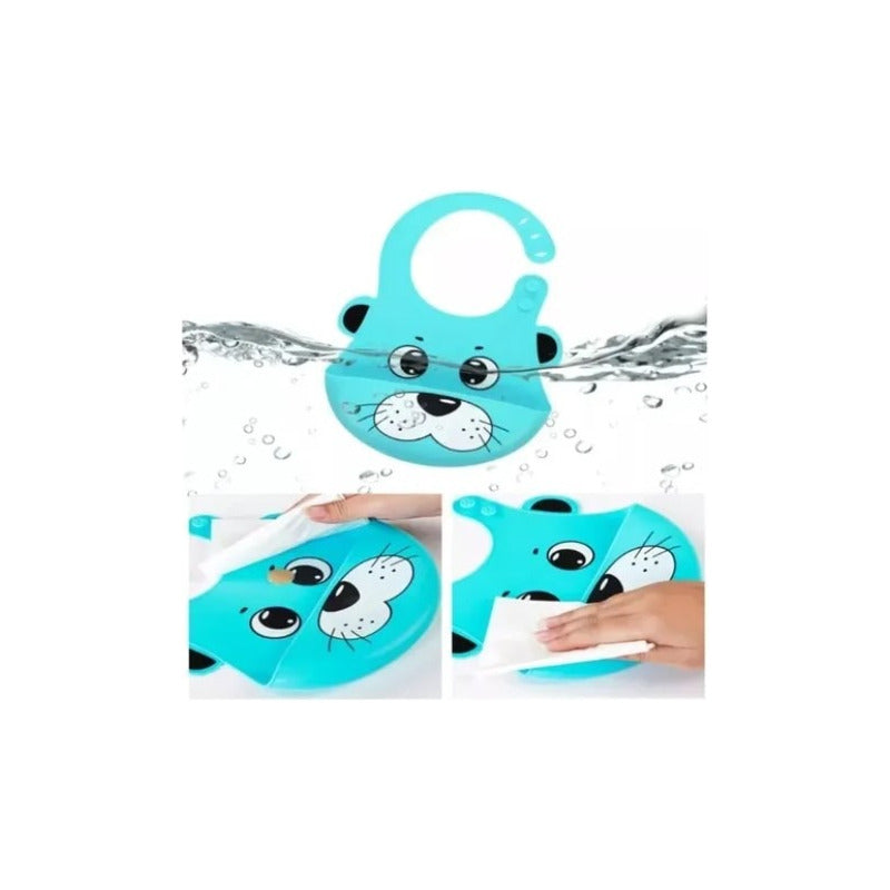 Babero Silicona 100% Impermeable Con Bolsillo Fácil Limpieza