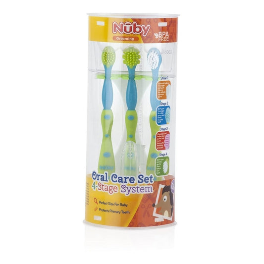 Set Cepillo De Dientes Para Bebe Nuby Verde Azul 4 Pzas