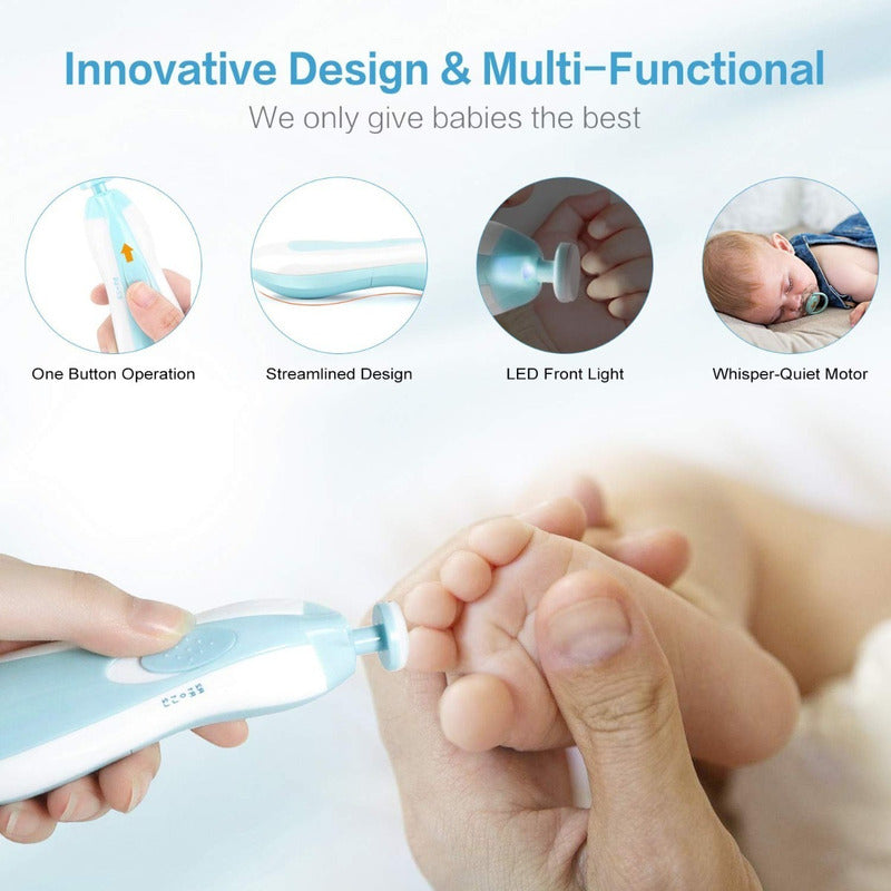 Cortauñas Eléctrico Para Bebe Lima De Uñas 6 Cabezales + Luz