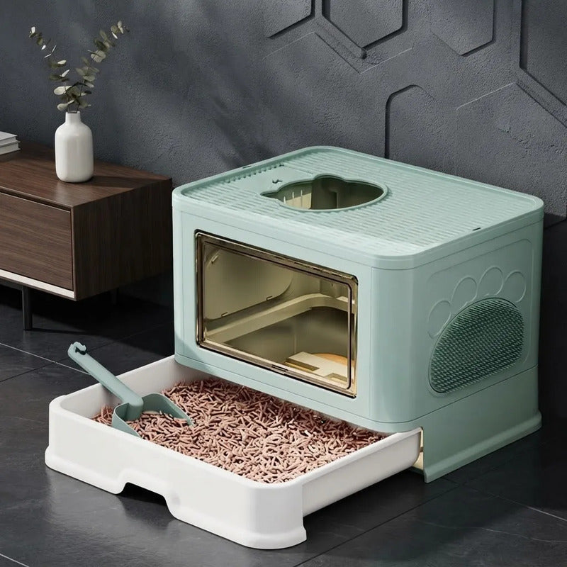 Caja De Arena Arenero Para Gatos Grande Plegable Hogar Verde