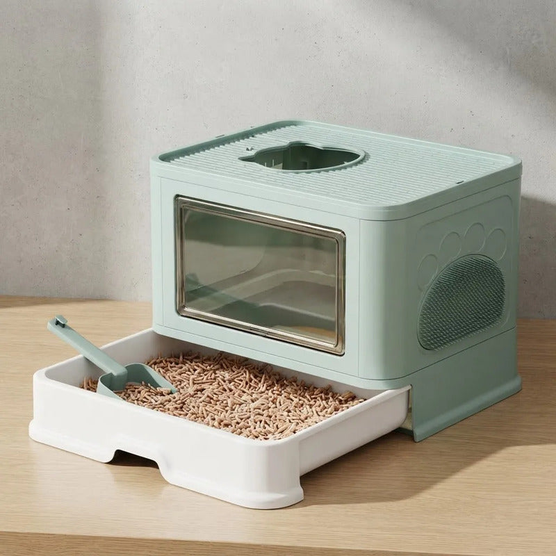 Caja De Arena Arenero Para Gatos Grande Plegable Hogar Verde